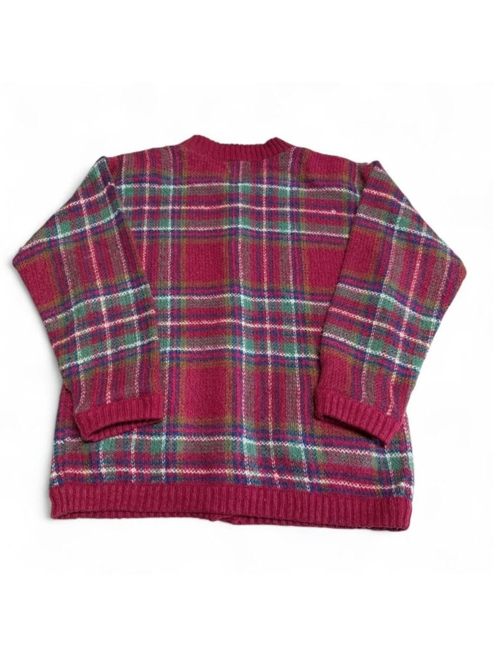 80's Vintage Koret Plaid Holiday Preppy Grandma Cardigan Sweater Women's Small - Picture 3 of 5